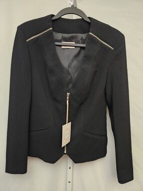 NWT Curete Black Zip-Trim Tailored Blazer Size XS